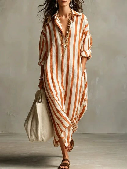 Vestido Camisero Largo Rayas | Escote V · Oversize