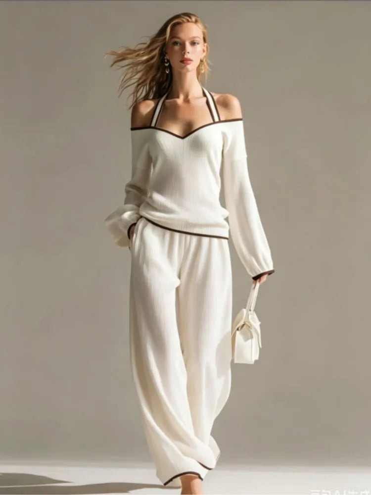 Conjunto 2 Piezas Mujer | Top Hombro Descubierto + Pantalón Ancho Elegante
