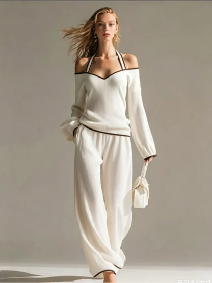 Conjunto 2 Piezas Mujer | Top Hombro Descubierto + Pantalón Ancho Elegante