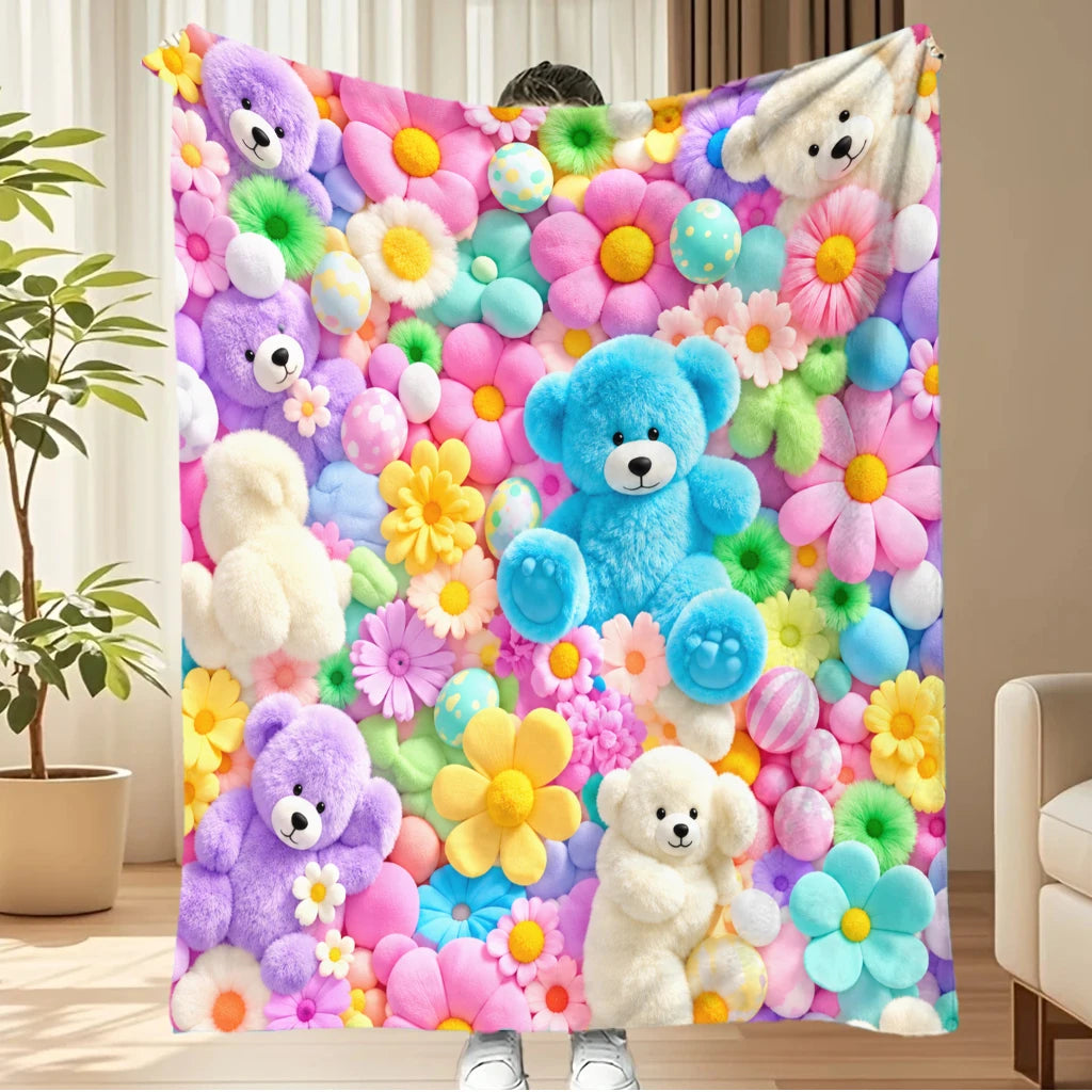 Manta suave de ositos y flores de BB Bellezachic, con diseño adorable y colores suaves para bebé.