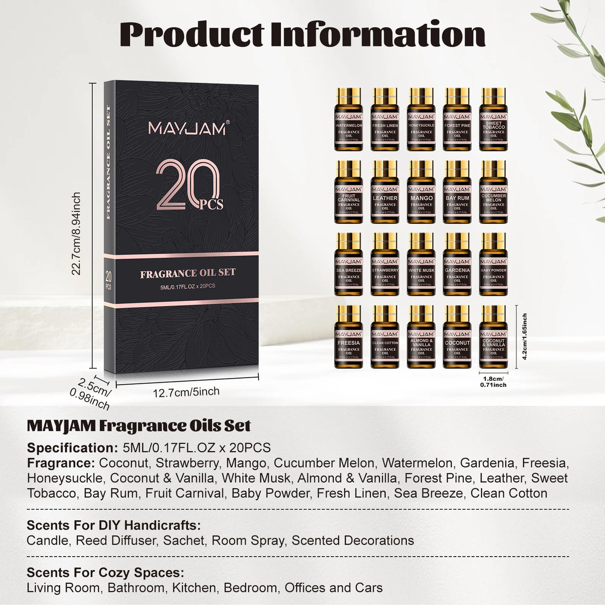 Set de 20 aceites esenciales BB Bellezachic en envase de 5 ml en caja de regalo, ideal para aromaterapia y cuidado personal