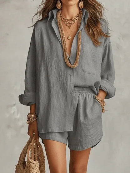 Conjunto Dos Piezas Casual Chic | Camisa Suelta + Shorts Cintura Elástica