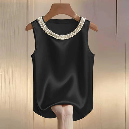 Top Perla Satin – Blusa Elegante con Diseño de Perlas