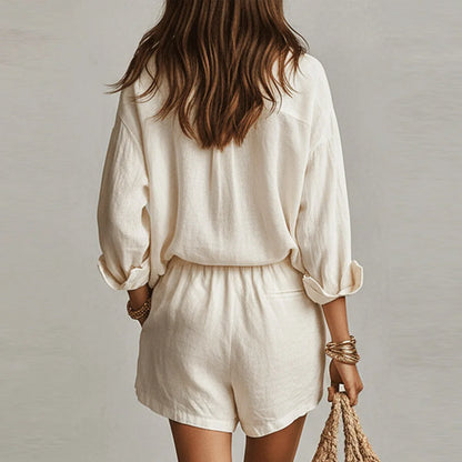 Conjunto Dos Piezas Casual Chic | Camisa Suelta + Shorts Cintura Elástica