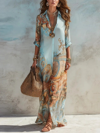 Vestido Camisero Chifón Estampado | Cuello Vuelto · Boho Vintage · Verano 2026