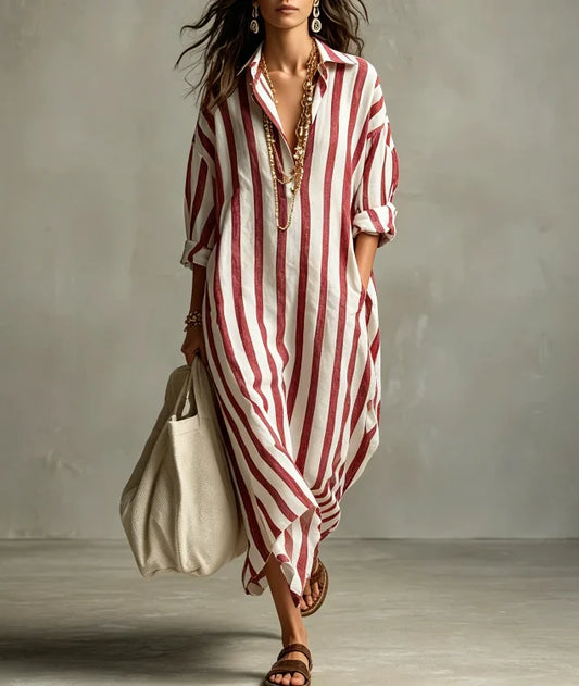 Vestido Camisero Largo Rayas | Escote V · Oversize