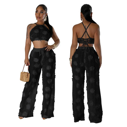 Conjunto 2 Piezas Crop Top Floral y Pantalón Wide-Leg