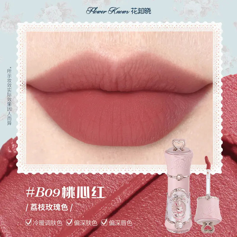 Labial líquido mate Flower Knows de BB Bellezachic en tono natural, en tubo de 5 ml con acabado mate y color vibrante.
