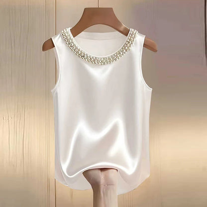 Top Perla Satin – Blusa Elegante con Diseño de Perlas