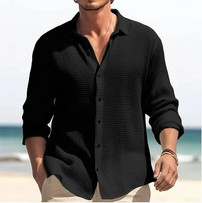 Camisa Lino Hombre | Manga Corta Cuello Solapa Estilo Playa
