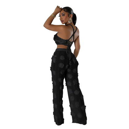 Conjunto 2 Piezas Crop Top Floral y Pantalón Wide-Leg