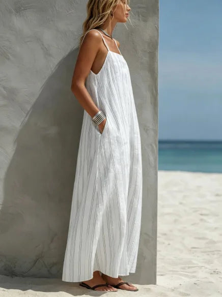 Vestido Maxi Tirantes Rayas | Camisola con Bolsillos Estilo Boho