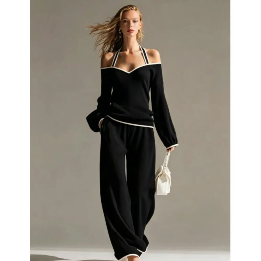 Conjunto 2 Piezas Mujer | Top Hombro Descubierto + Pantalón Ancho Elegante