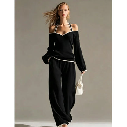 Conjunto 2 Piezas Mujer | Top Hombro Descubierto + Pantalón Ancho Elegante