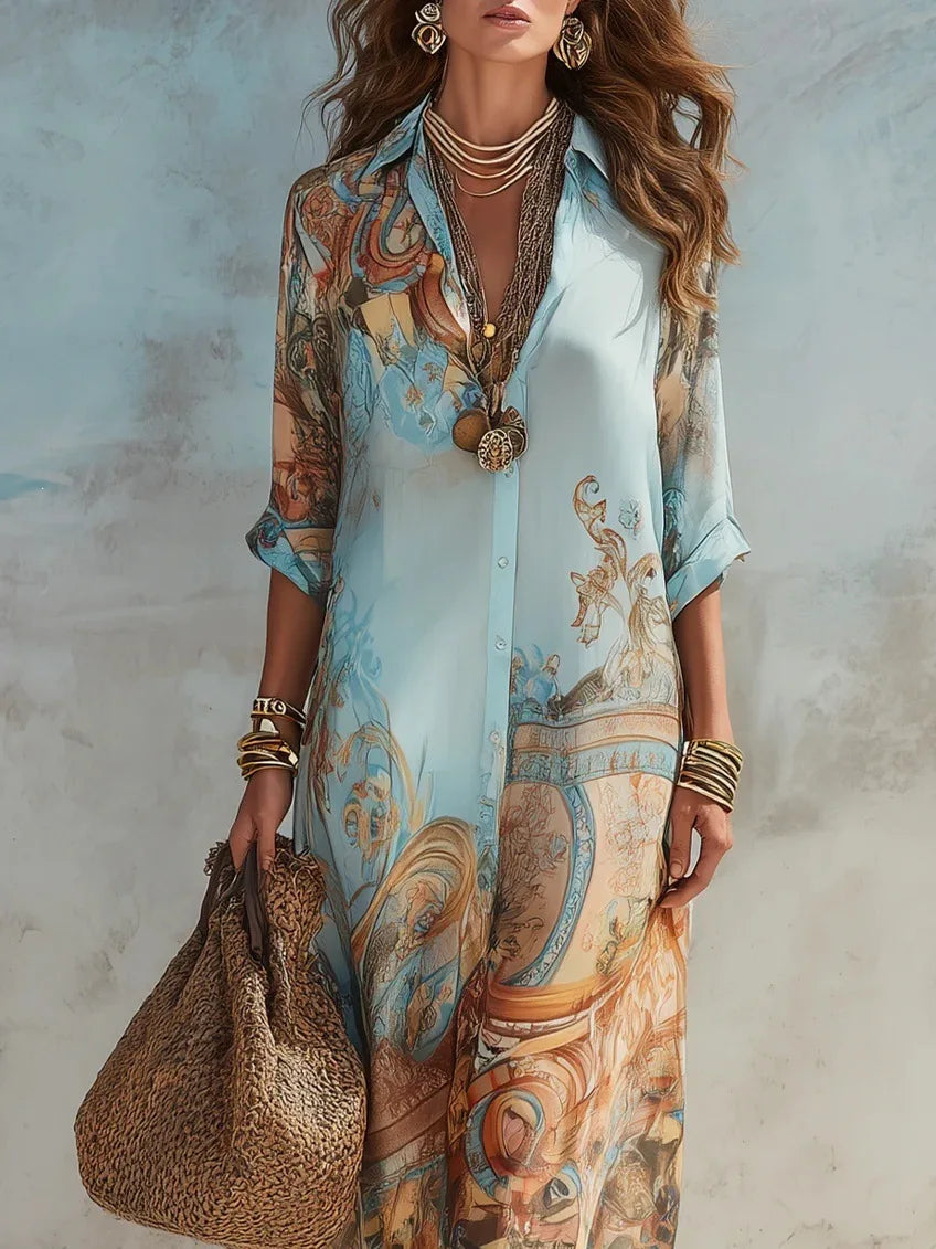 Vestido Camisero Chifón Estampado | Cuello Vuelto · Boho Vintage · Verano 2026