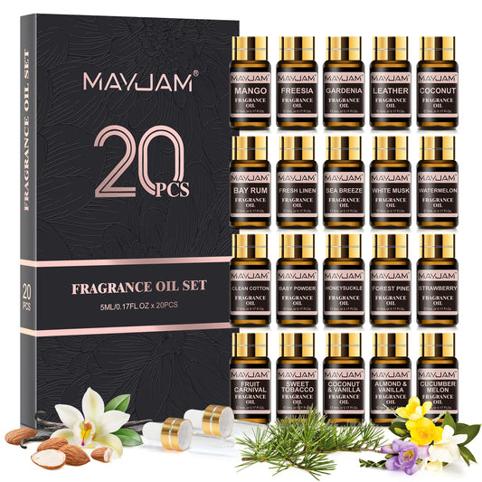 Set de 20 aceites esenciales de 5 ml en caja de regalo, de la marca BB Bellezachic, en frascos pequeños.