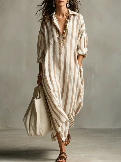 Vestido Camisero Largo Rayas | Escote V · Oversize