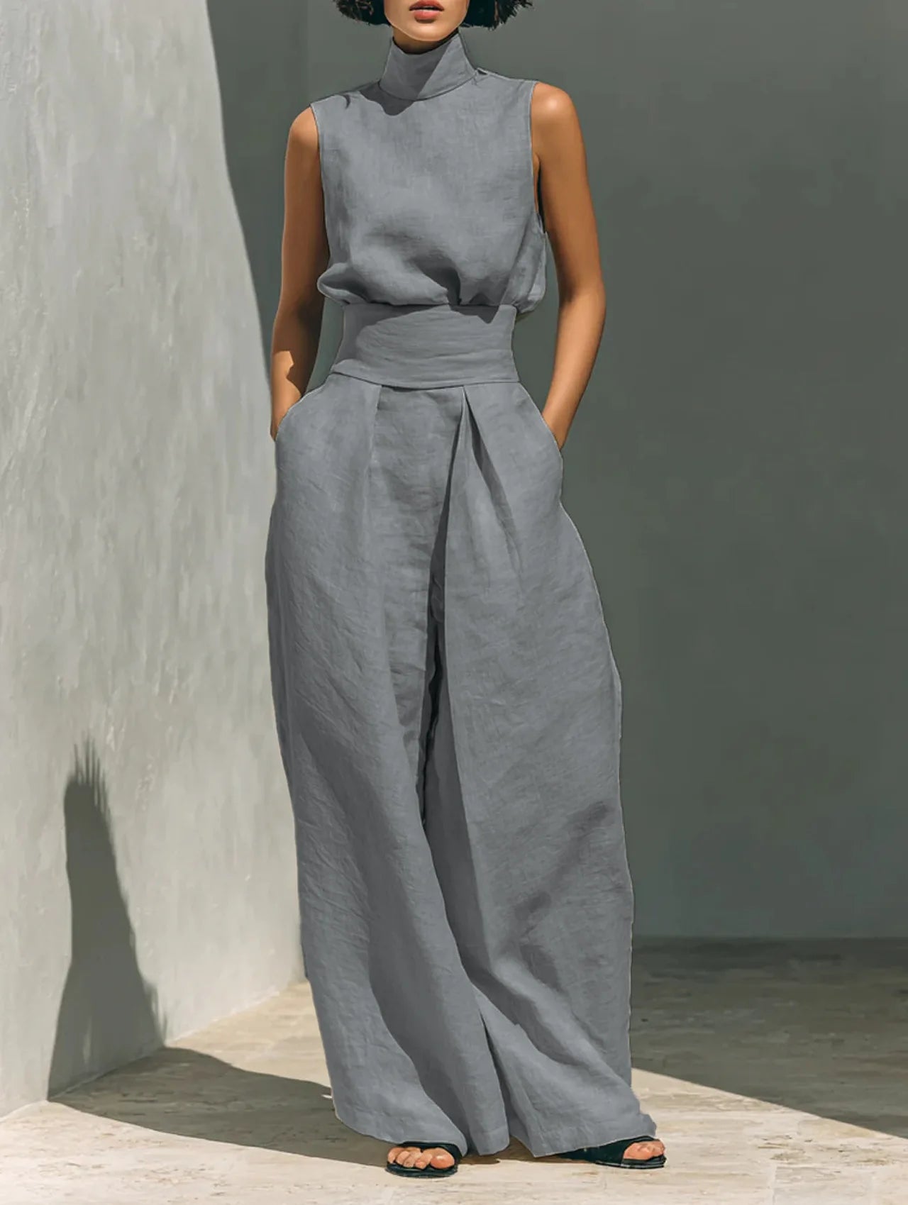Conjunto Lino Mujer 2 Piezas Separadas | Top Sin Mangas + Pantalón Pierna Ancha