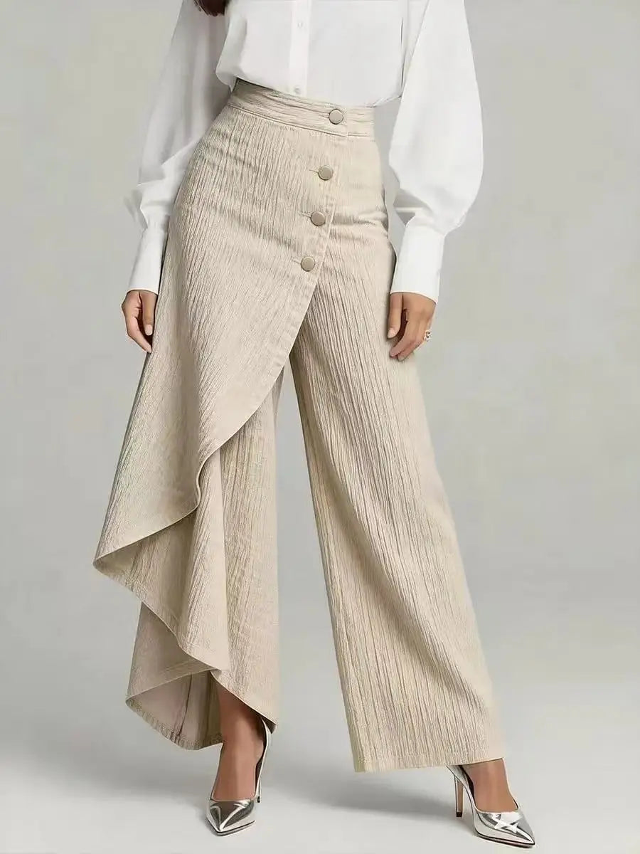 Pantalón de pierna ancha con efecto denim de BB Bellezachic, viste con estilo y comodidad en tono azul claro.