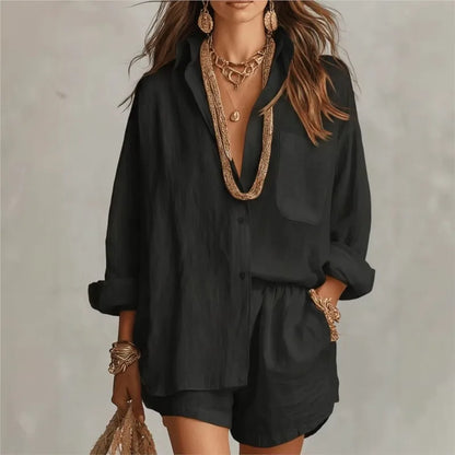Conjunto Dos Piezas Casual Chic | Camisa Suelta + Shorts Cintura Elástica