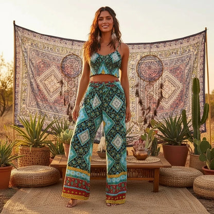 Set Boho 2 Piezas | Top Floral y Pantalón Palazzo