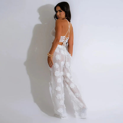 Conjunto 2 Piezas Crop Top Floral y Pantalón Wide-Leg