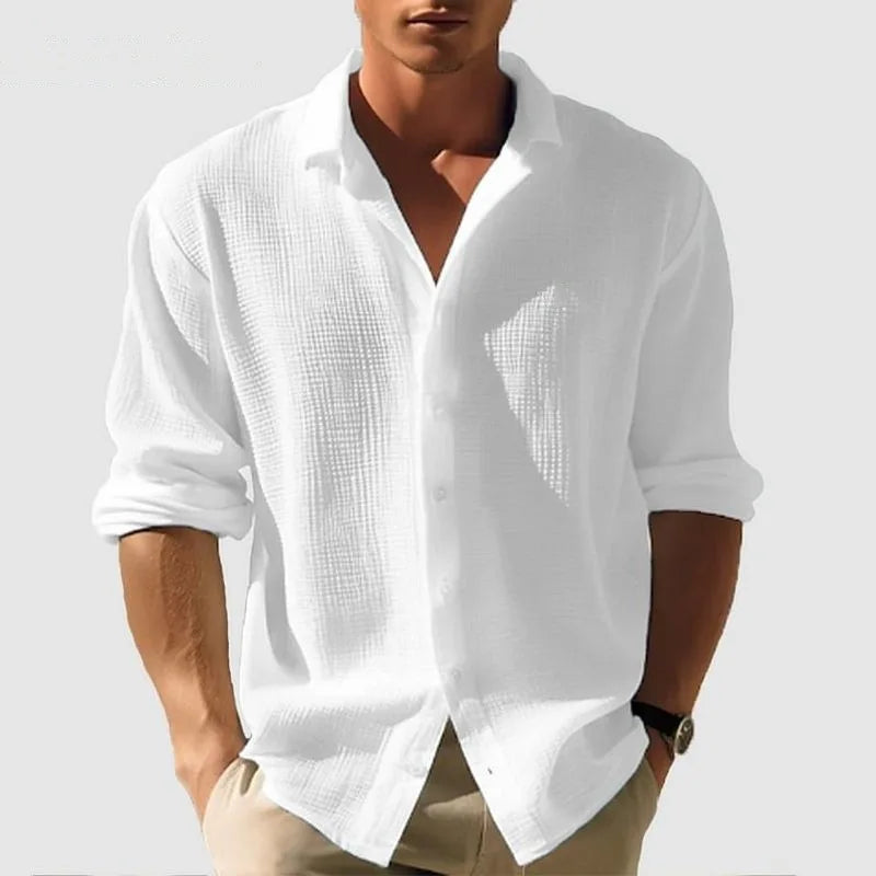 Camisa Lino Hombre | Manga Corta Cuello Solapa Estilo Playa