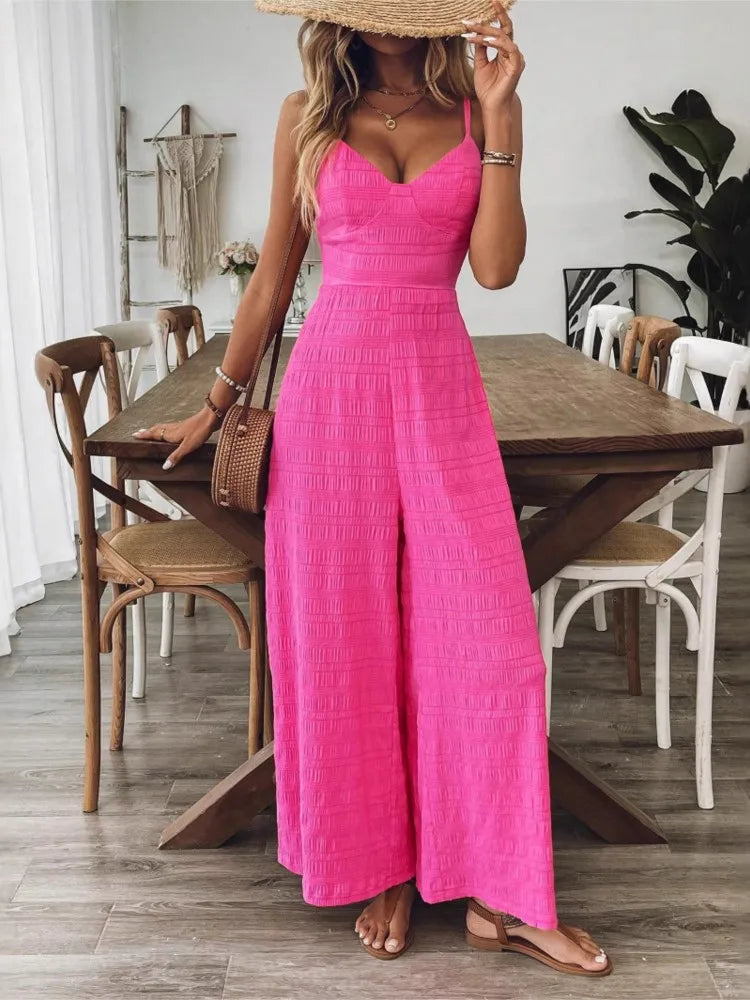 Women's Summer Elegant Jumpsuit Sexy Fashion Spaghetti Strap High Waisted Jumpsuits Ladies Street Solid Color Clothing
