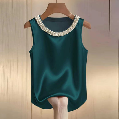 Top Perla Satin – Blusa Elegante con Diseño de Perlas