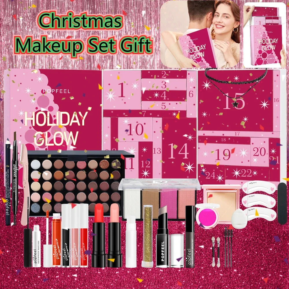 Calendario de Adviento de Maquillaje BB Bellezachic con 24 piezas de cosméticos en cajas numeradas para contar los días de Navidad.