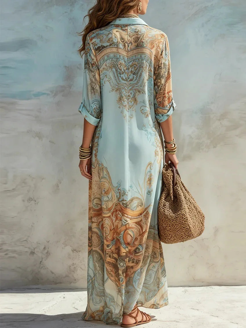 Vestido Camisero Chifón Estampado | Cuello Vuelto · Boho Vintage · Verano 2026