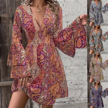 Vestido Estampado Manga Acampanada