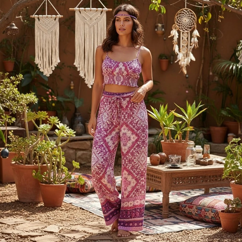 Set Boho 2 Piezas | Top Floral y Pantalón Palazzo