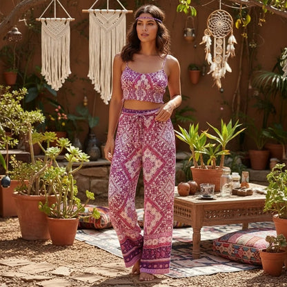 Set Boho 2 Piezas | Top Floral y Pantalón Palazzo