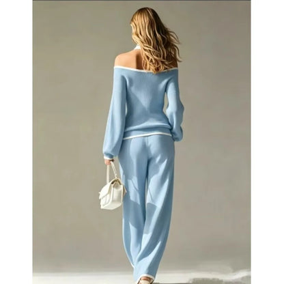 Conjunto 2 Piezas Mujer | Top Hombro Descubierto + Pantalón Ancho Elegante