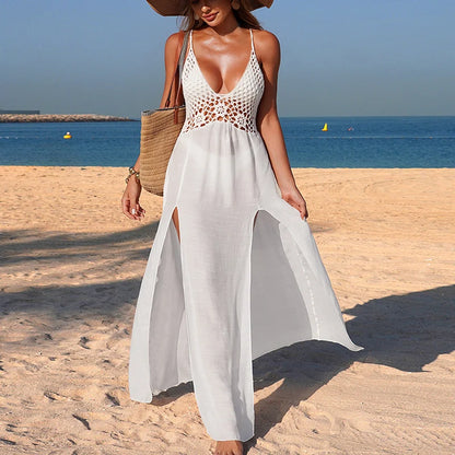 Vestido Pareo Playa Ganchillo™ – Boho Transparente con Espalda Abierta