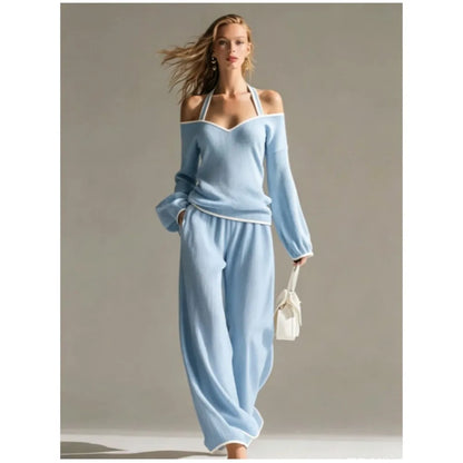 Conjunto 2 Piezas Mujer | Top Hombro Descubierto + Pantalón Ancho Elegante