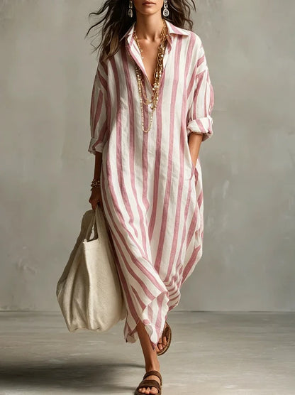 Vestido Camisero Largo Rayas | Escote V · Oversize