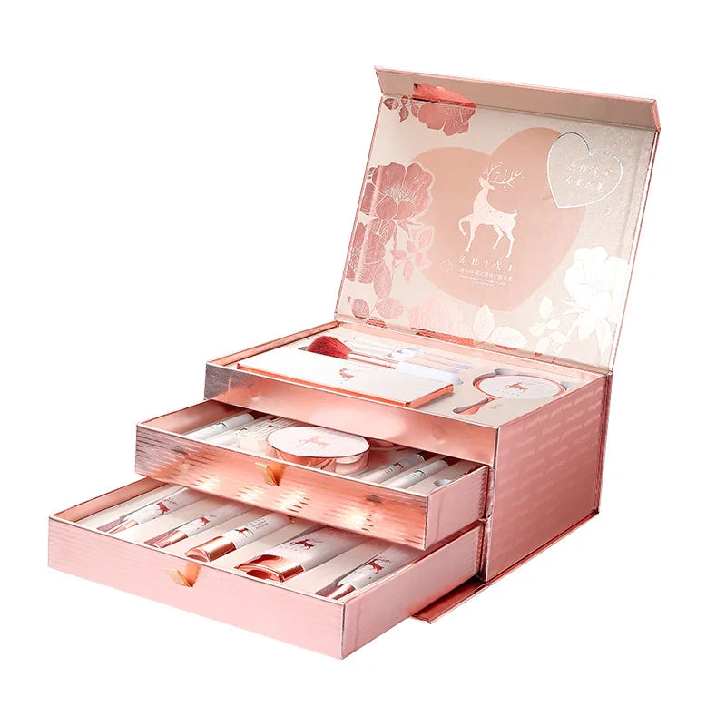 Set de maquillaje BB Bellezachic con 20 piezas en caja de regalo, incluye brochas, sombras y productos para rostro y labios.