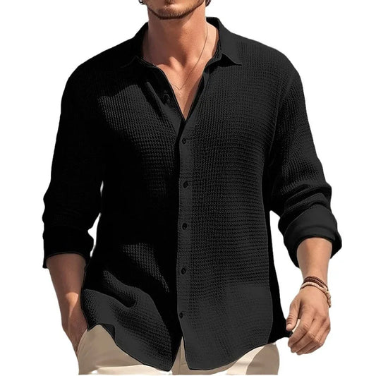 Camisa Lino Hombre | Manga Corta Cuello Solapa Estilo Playa