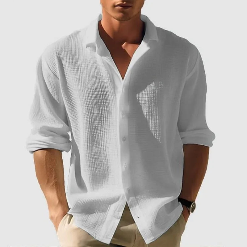 Camisa Lino Hombre | Manga Corta Cuello Solapa Estilo Playa