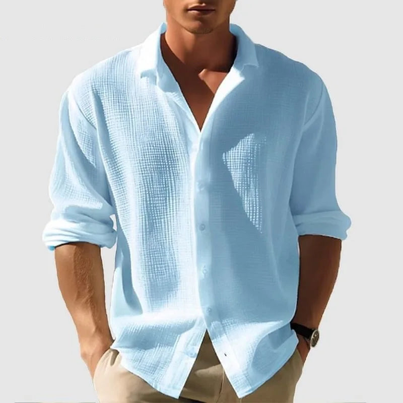 Camisa Lino Hombre | Manga Corta Cuello Solapa Estilo Playa