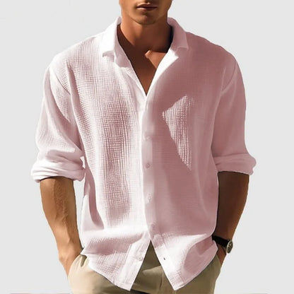 Camisa Lino Hombre | Manga Corta Cuello Solapa Estilo Playa