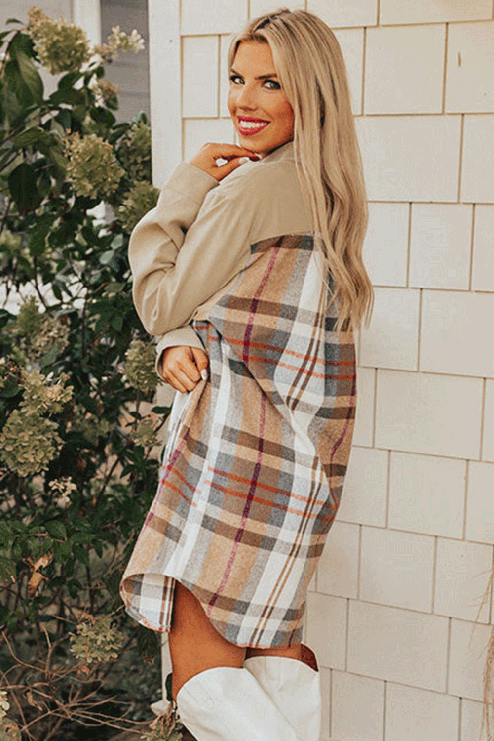 Vestido Camisero de Cuadros Caqui