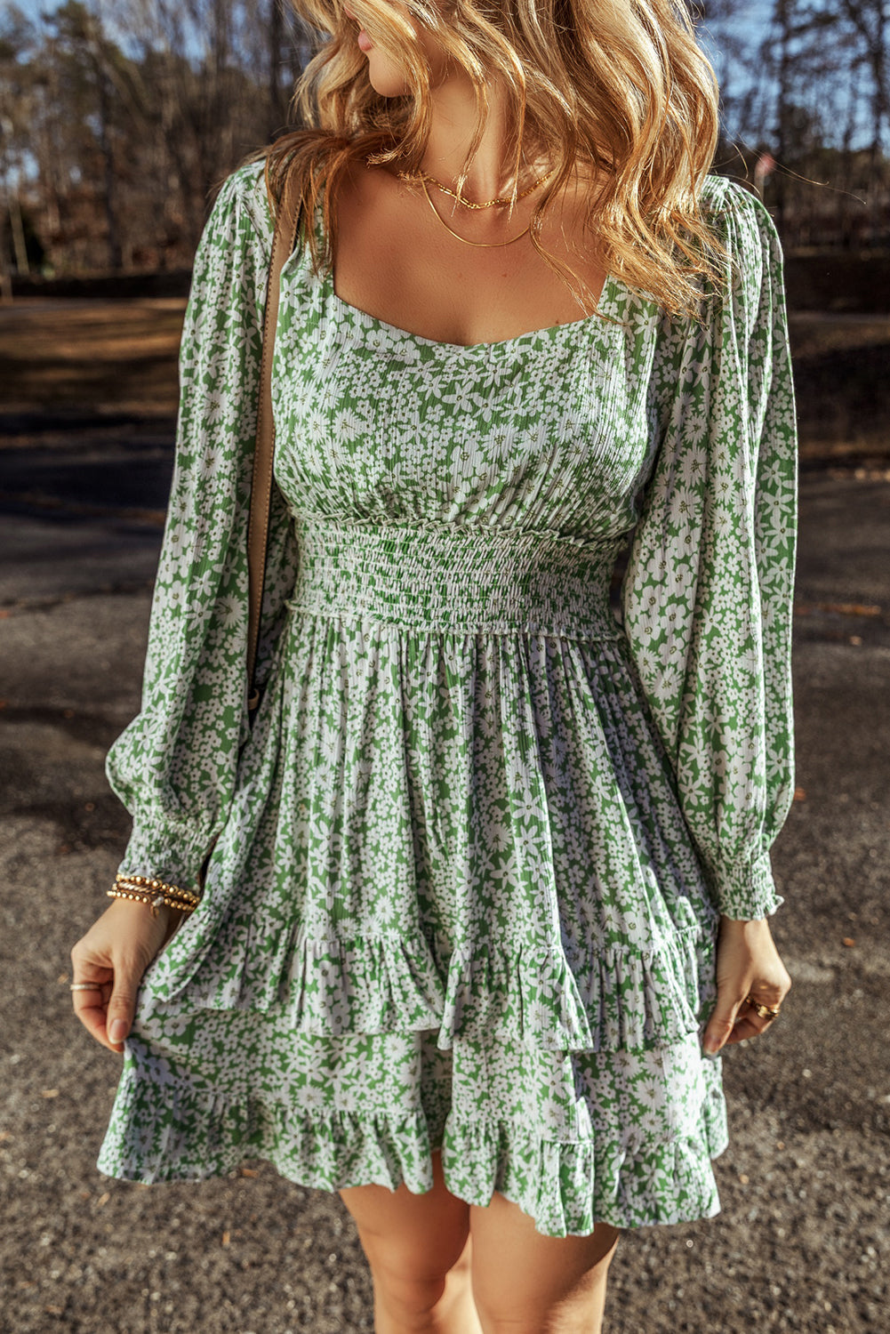 Vestido Floral Verde con Volantes