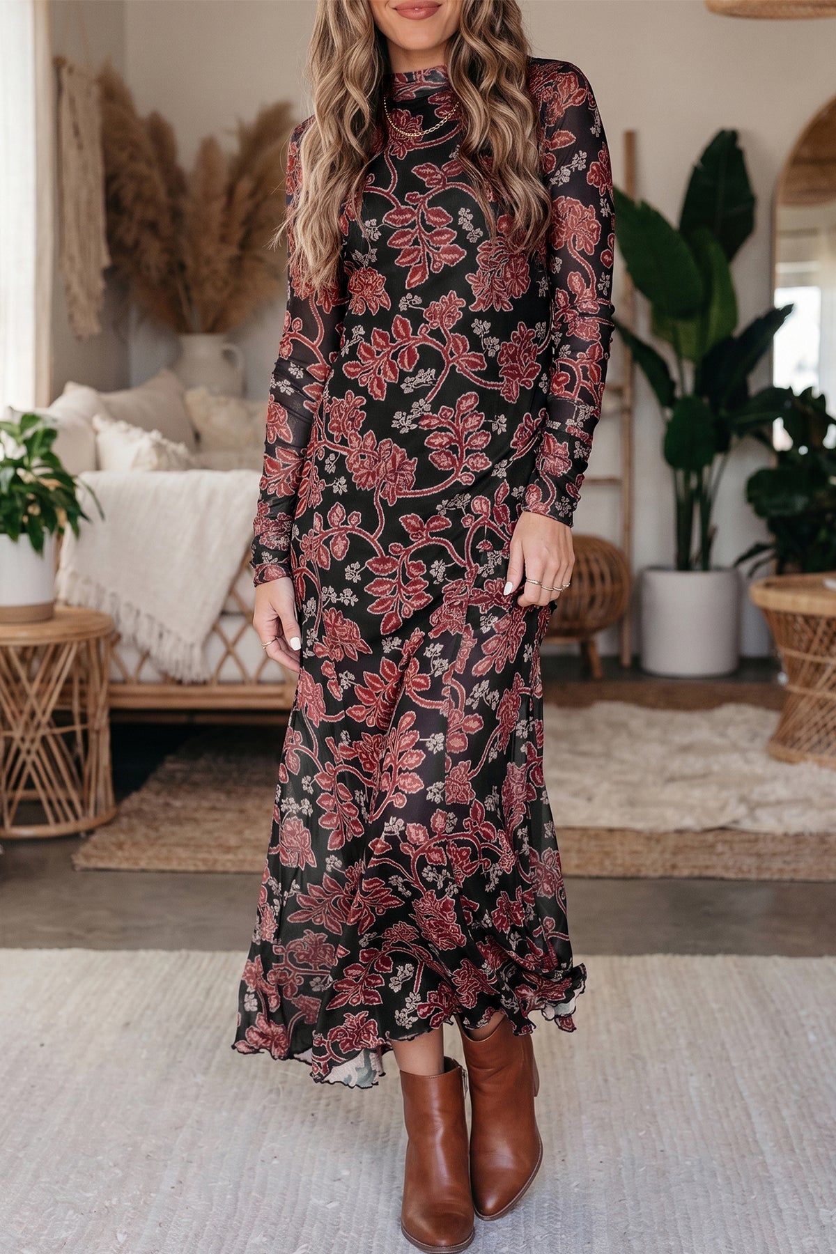Vestido floral de tul