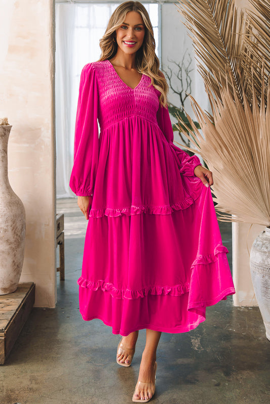 Vestido largo de terciopelo con escote en V