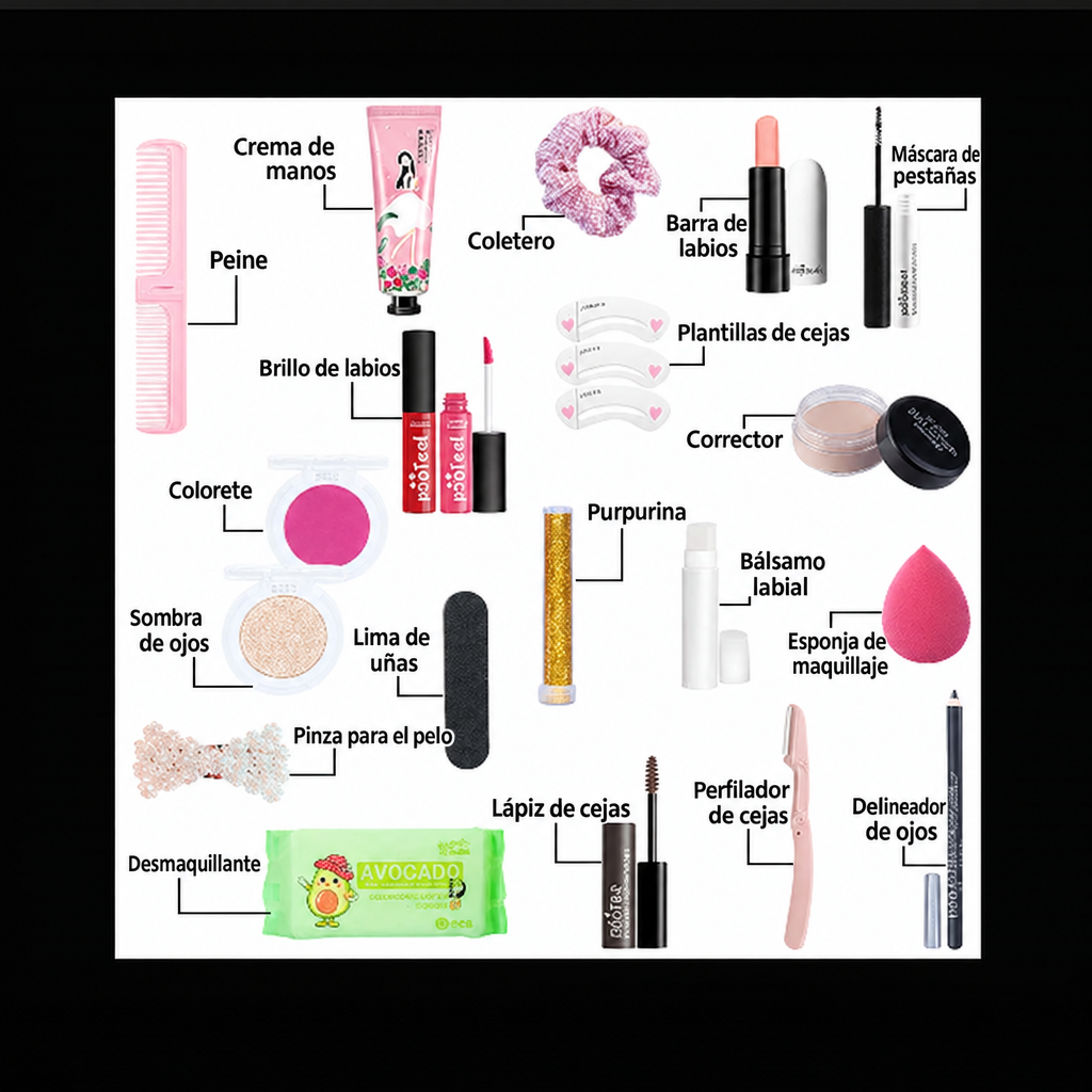 Calendario de Adviento de Maquillaje BB Bellezachic con 20 piezas, mostrando etiquetas y productos de belleza en la imagen.