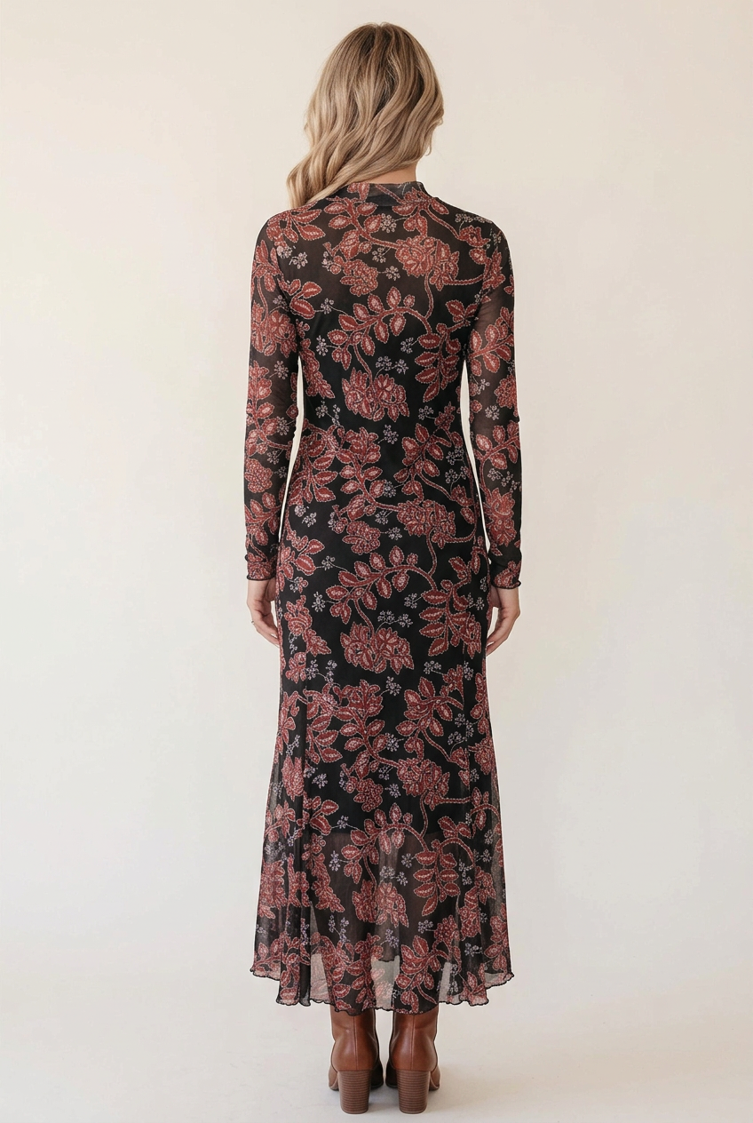 Vestido floral de tul, vista de espalda